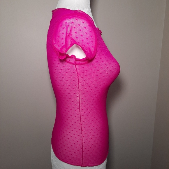 Free People On The Dot Mesh Baby Tee in Bright Pink - Picture 3 of 10